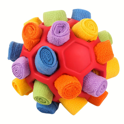 Dog Toy Fabric Snuffle Ball Treat Dispenser and Slow Feeder in Five Colors for Dogs and Puppies