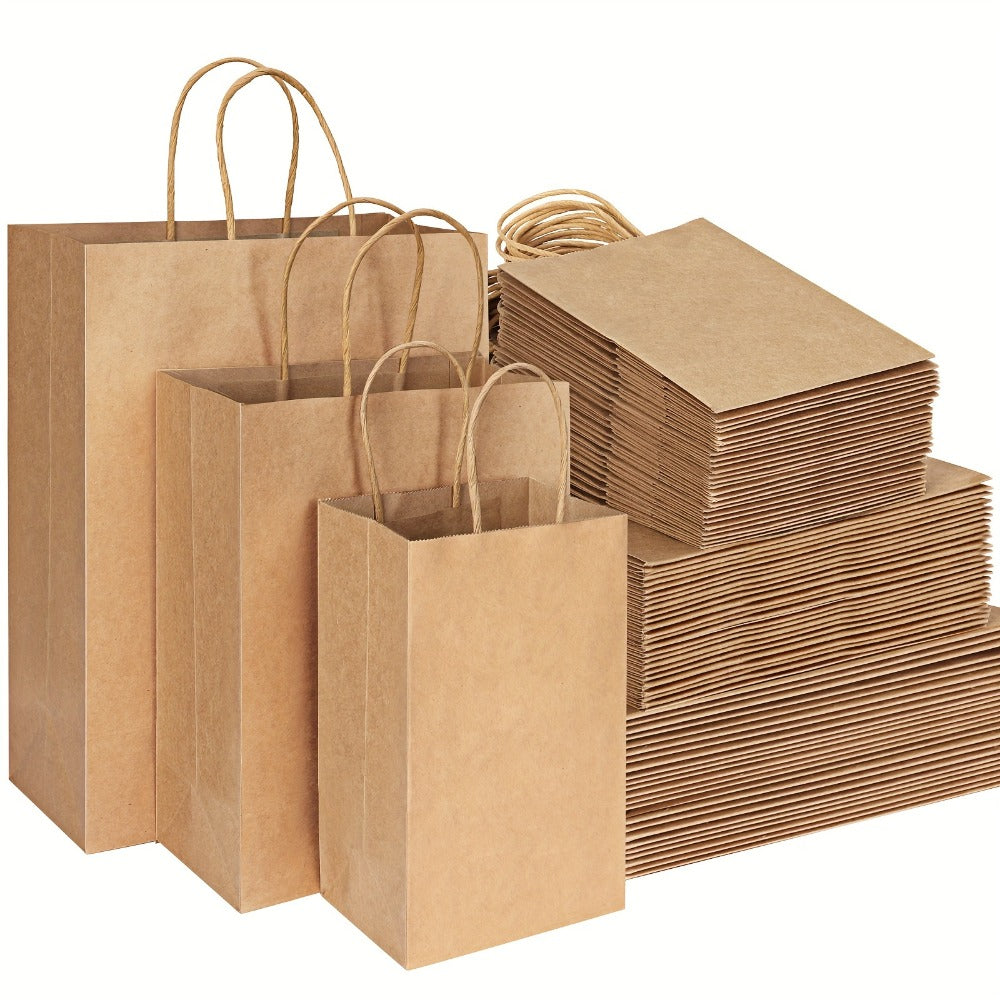 Brown Paper Bags with Handles 150pcs Mixed Size 110G Thickened Kraft Paper Gift Bags Bulk for Wedding Birthday Party Shopping Retail Business Goodie Bags Gift Wrapping Supplies