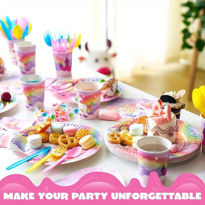 Unicorn Tableware Party Supplies Set with 145 Pieces for 24 Settings, Cups, Cutlery and Banner