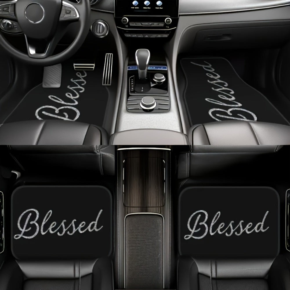 Car Floor Mats Set 2/4pcs, Durable Easy-Clean Universal Fit Interior Floor Liners for Men & Women, Stylish Blessing Pattern Car Carpet Pad, Great Gift for All Seasons
