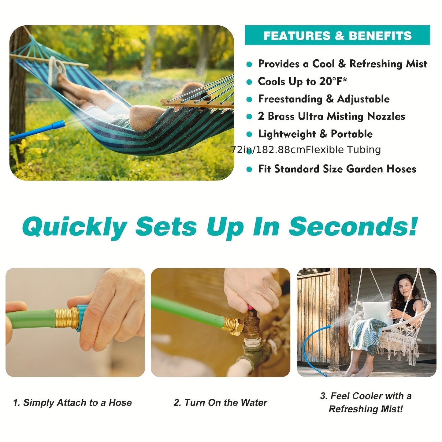 Misting System | Portable Outdoor Cooling Patio Pool Garden Hose Mist