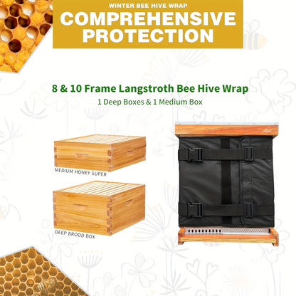 Black Beehive Winter Insulation Wrap with Adjustable Buckle Straps in 192 x 40 or 60 cm Sizes