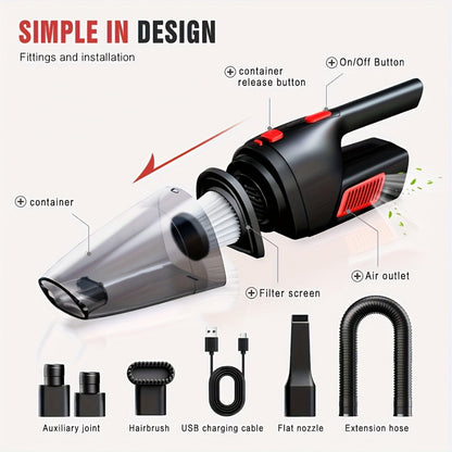 Cordless Handheld Vacuum Cleaner with Three Color Checkouts, Crevice Nozzle and Compact Dust Cup