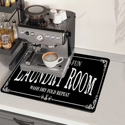 Kitchen Mat, 40x60cm Black Microfiber Dish-Drying and Laundry Counter Pad with Machine-Wash Care
