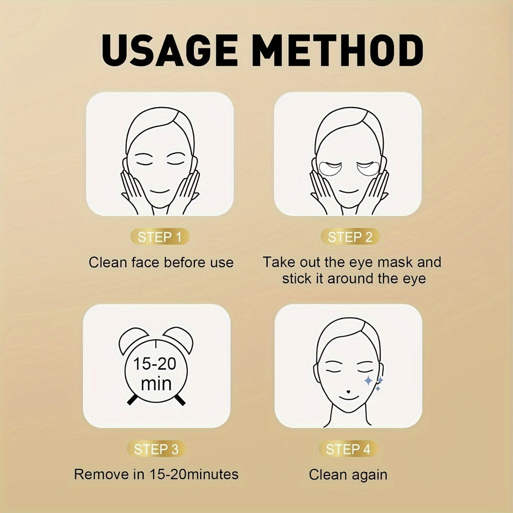 36-Pair Gold-Tone Under-Eye Patch Box with Individual Packs and Collagen, Glycerin and Hyaluronic Acid Wording