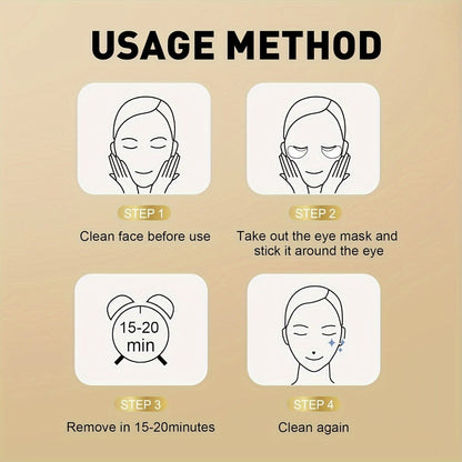 36-Pair Gold-Tone Under-Eye Patch Box with Individual Packs and Collagen, Glycerin and Hyaluronic Acid Wording
