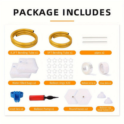 Two-Piece Flexible Gold Balloon Arch Stand Kit with 8FT and 5FT Columns, Bases and Attachments