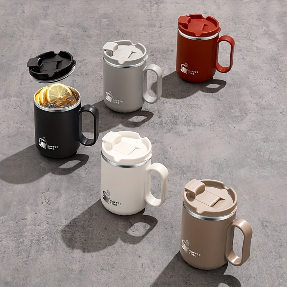 500ml Covered Stainless Steel Coffee Travel Mug with Handle in White, Black, Red, Grey or Brown