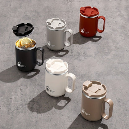 500ml Covered Stainless Steel Coffee Travel Mug with Handle in White, Black, Red, Grey or Brown