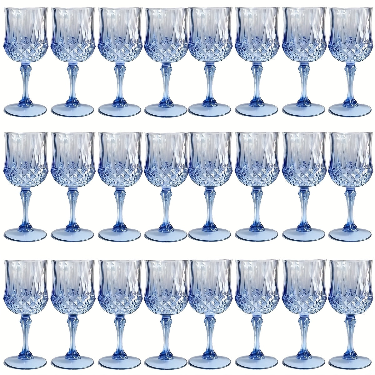 Twenty-Four-Pack Vintage-Style Plastic Stemmed Cups in Five Transparent Color Options for Party Tables