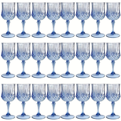 Twenty-Four-Pack Vintage-Style Plastic Stemmed Cups in Five Transparent Color Options for Party Tables