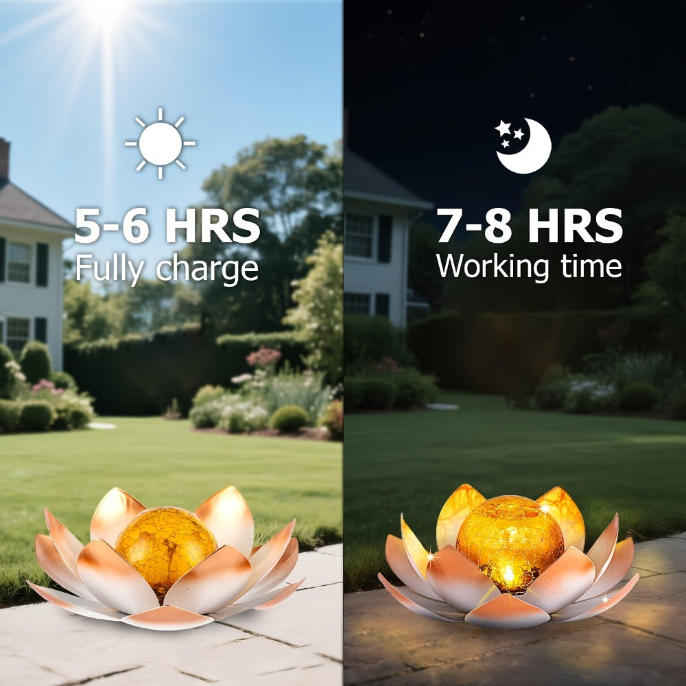 Solar Garden Lights 2-Pack Lotus Stakes with Cracked Glass Globes, Iron Frame and IPX4 Rating
