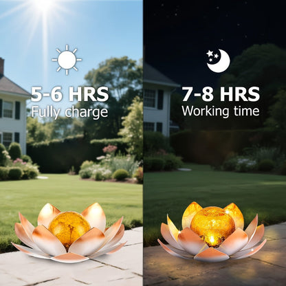 Solar Garden Lights 2-Pack Lotus Stakes with Cracked Glass Globes, Iron Frame and IPX4 Rating
