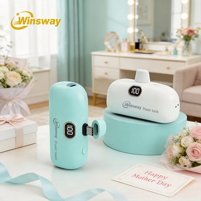 Winsway 5000mAh Mini Portable Charger Type-C Metal Plug with LED LCD Display – Fast Charging Pocket Battery Pack for iPhone 17 16 15 Pro Max iPad Pro Android Samsung, Compact Travel Gift