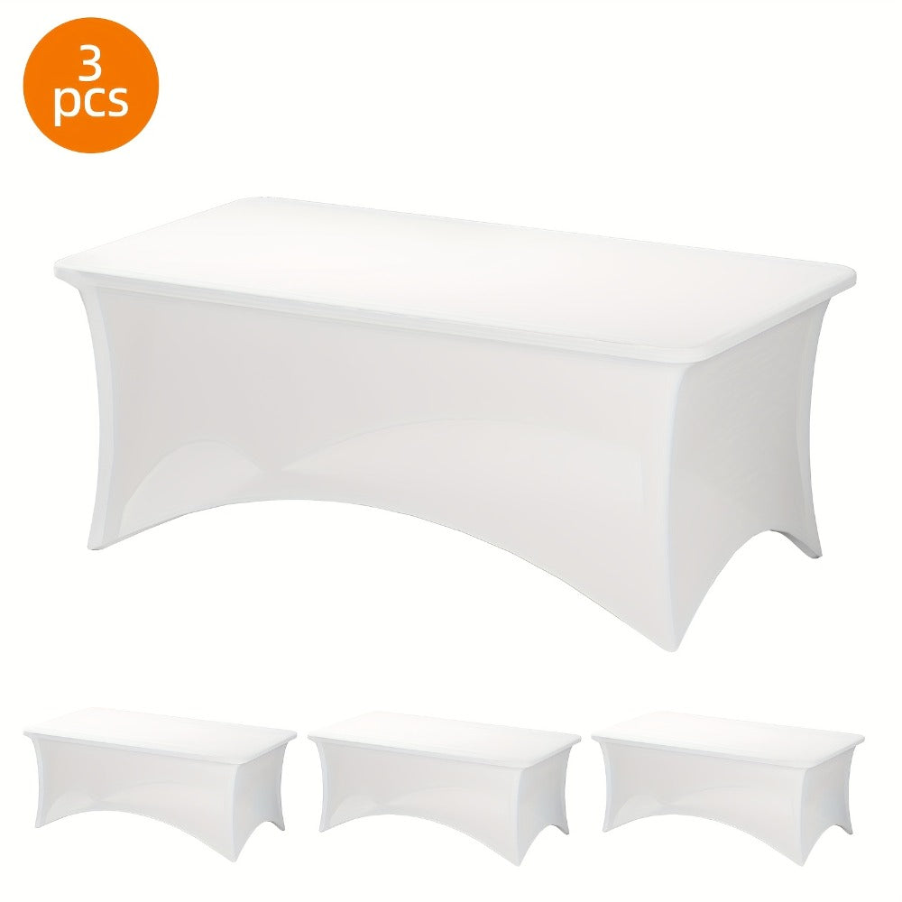 Rectangular Stretch Tablecloth Sets in 4-, 6- or 8-Foot Sizes, Black or White, with Two- or Three-Piece Options