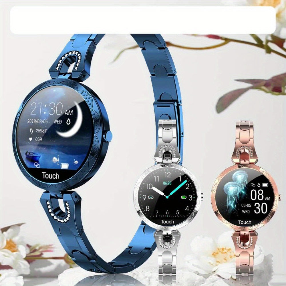 Smartwatch for Women with 1.09-Inch Round Touch Display, Rhinestone Bracelet and 100 Sport Modes