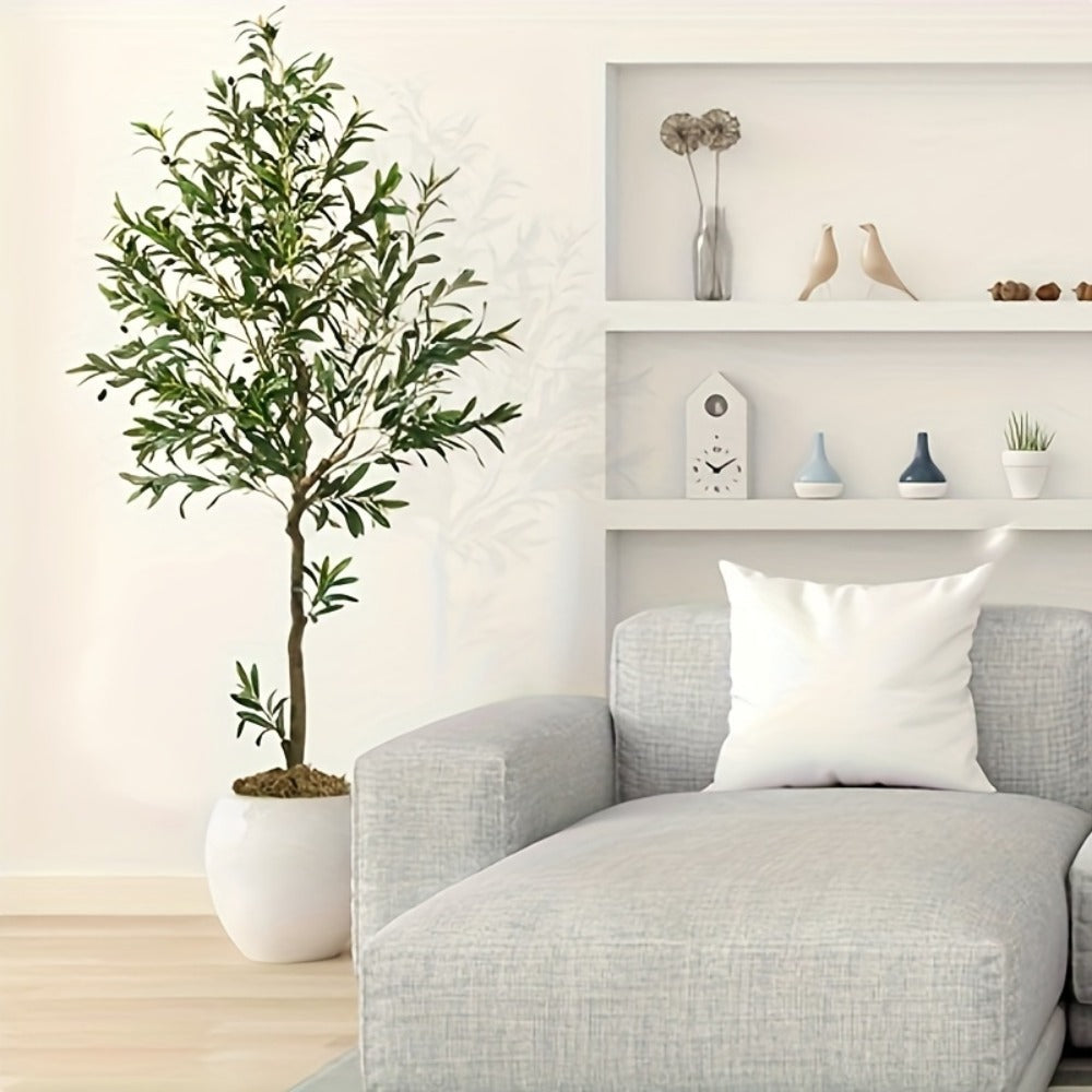 Artificial Olive Tree Indoor 5FT 6FT 7FT 8FT Potted Faux Olive Tree with Lifelike Trunk Branches Silk Leaves Fruits – Large Fake Plant for Living Room Office Home Decor