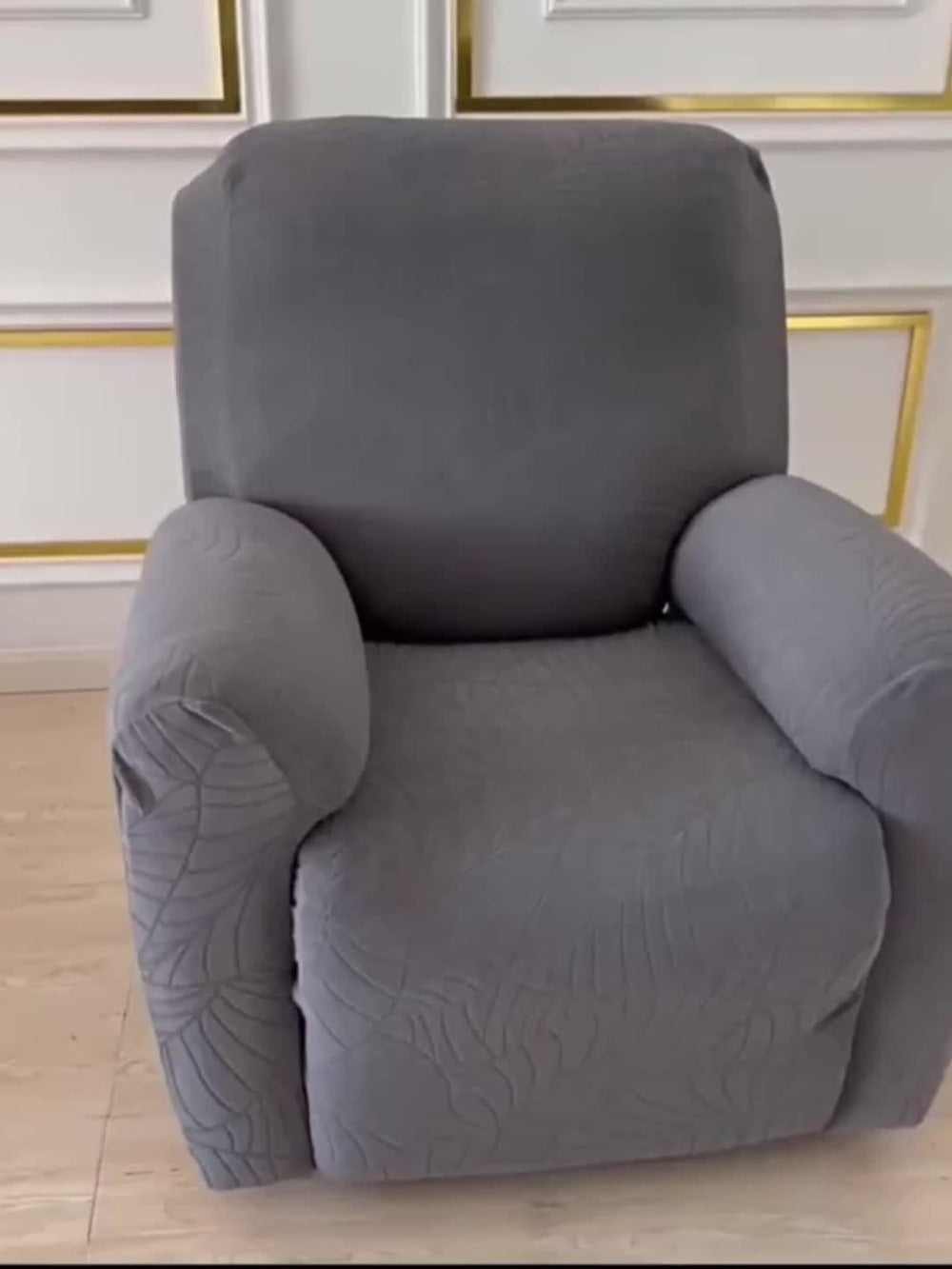Four-Piece Recliner Chair Cover Set with Leaf Jacquard Pattern, Side Pocket and Six Color Options
