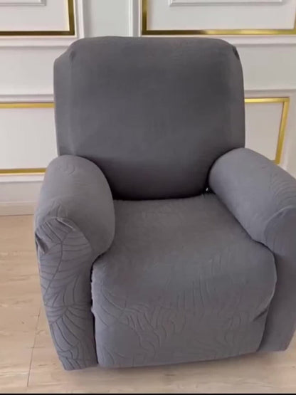 Four-Piece Recliner Chair Cover Set with Leaf Jacquard Pattern, Side Pocket and Six Color Options