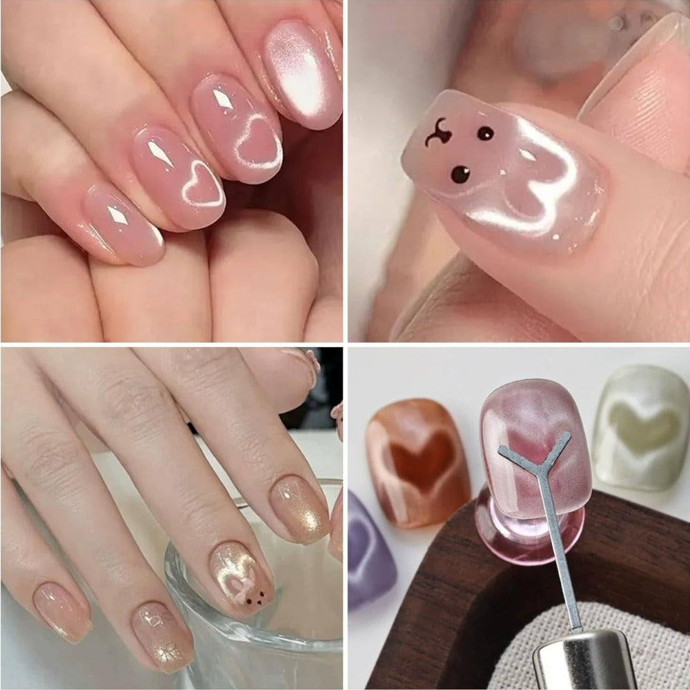 11-Piece Cat Eye Nail Magnet Set with Three-in-One Stick, Heart and Bunny Pattern Tools for Gel Designs