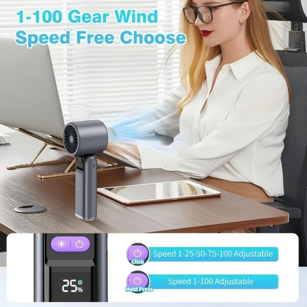 Foldable Handheld Fan with Contact Cooling Plate, Digital Display, 1-100 Speeds and Six Styles