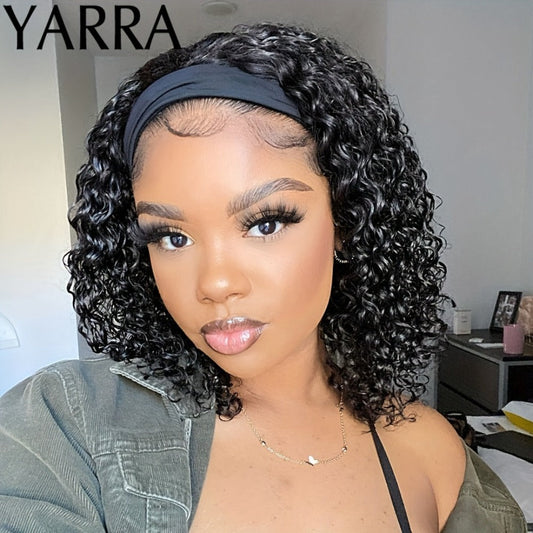 Kinky Curly Headband Wig Human Hair 180% Density Brazilian Glueless No Lace 14-20 Inch | Full Machine Made Natural Color Women Slip On Wig
