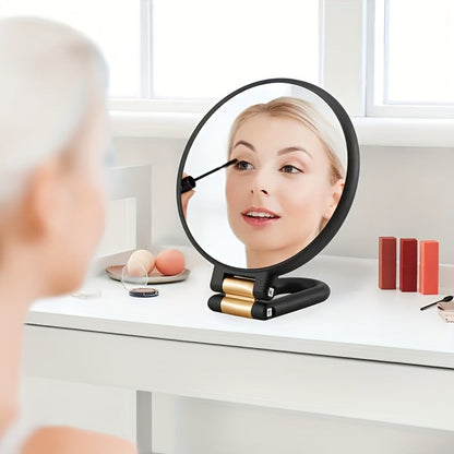 Makeup Mirror Dual-Sided 1X and 50X Handheld Round Compact with Folding 360° Handle in Black or White