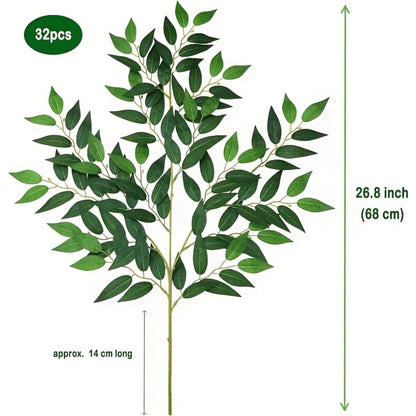 Artificial Italian Ruscus Greenery Stems, 27.6-Inch Faux Leaf Sprays in 16, 24 or 32-Piece Sets for Bouquets and Indoor Decor