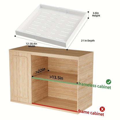 Expandable Pull-Out Cabinet Shelf with Adjustable Width, 16.5- or 21-Inch Depths and Black or White Pack Options