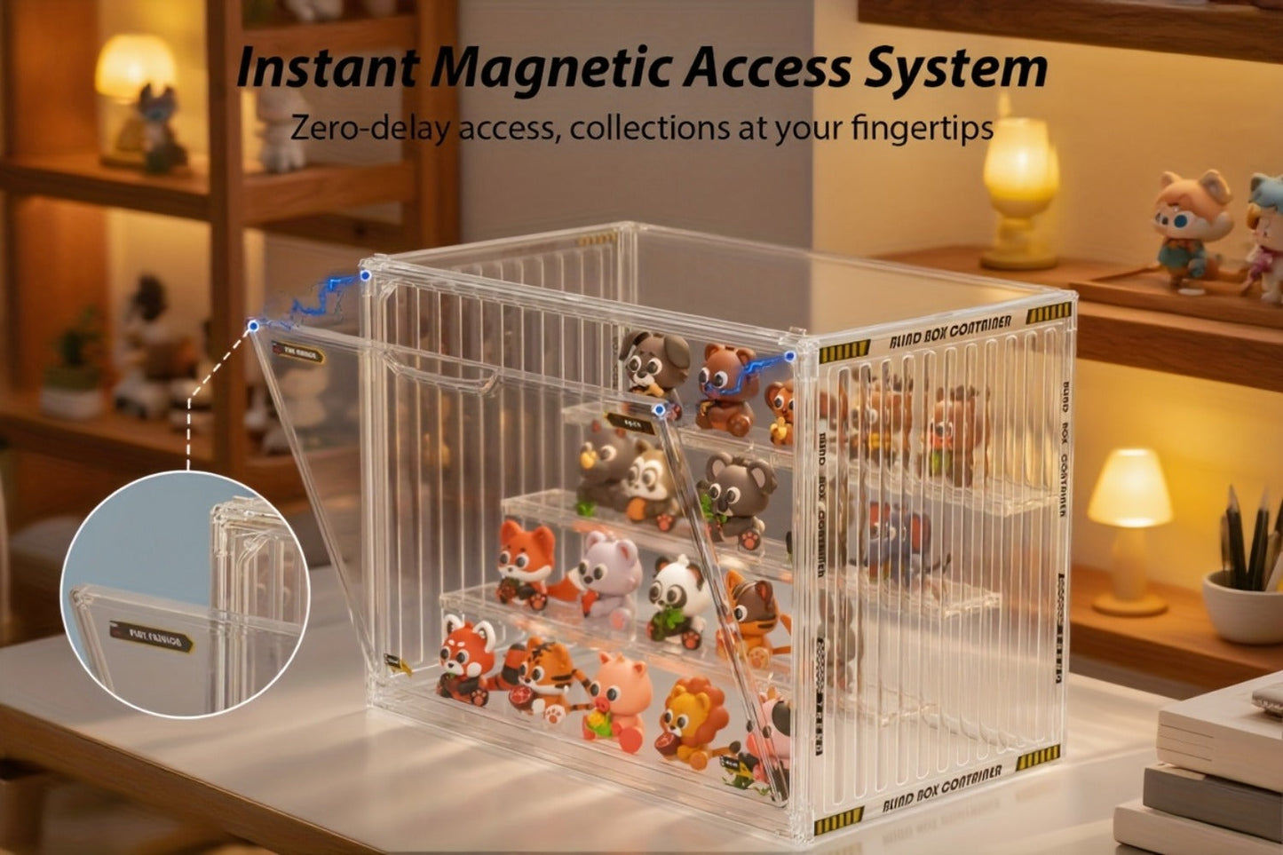 Large Four-Tier Clear Acrylic Figure Display Case with Magnetic Door and Stackable Desktop Design