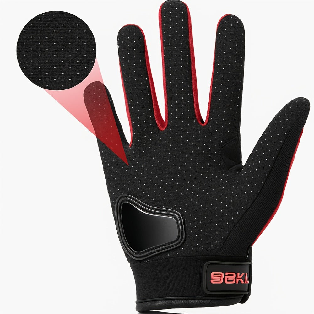 Motorcycle Gloves Full Finger Summer Breathable Touchscreen Hard Shell Protection Non-Slip Motocross Racing Gloves for Men Women, Black Red, M L XL