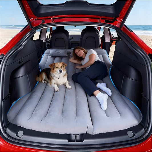 Inflatable Car Bed SUV Air Mattress – Flocked RV Camping Mattress 75"x51" with Storage Bag & Repair Kit | Black, Gray, Beige, Brown