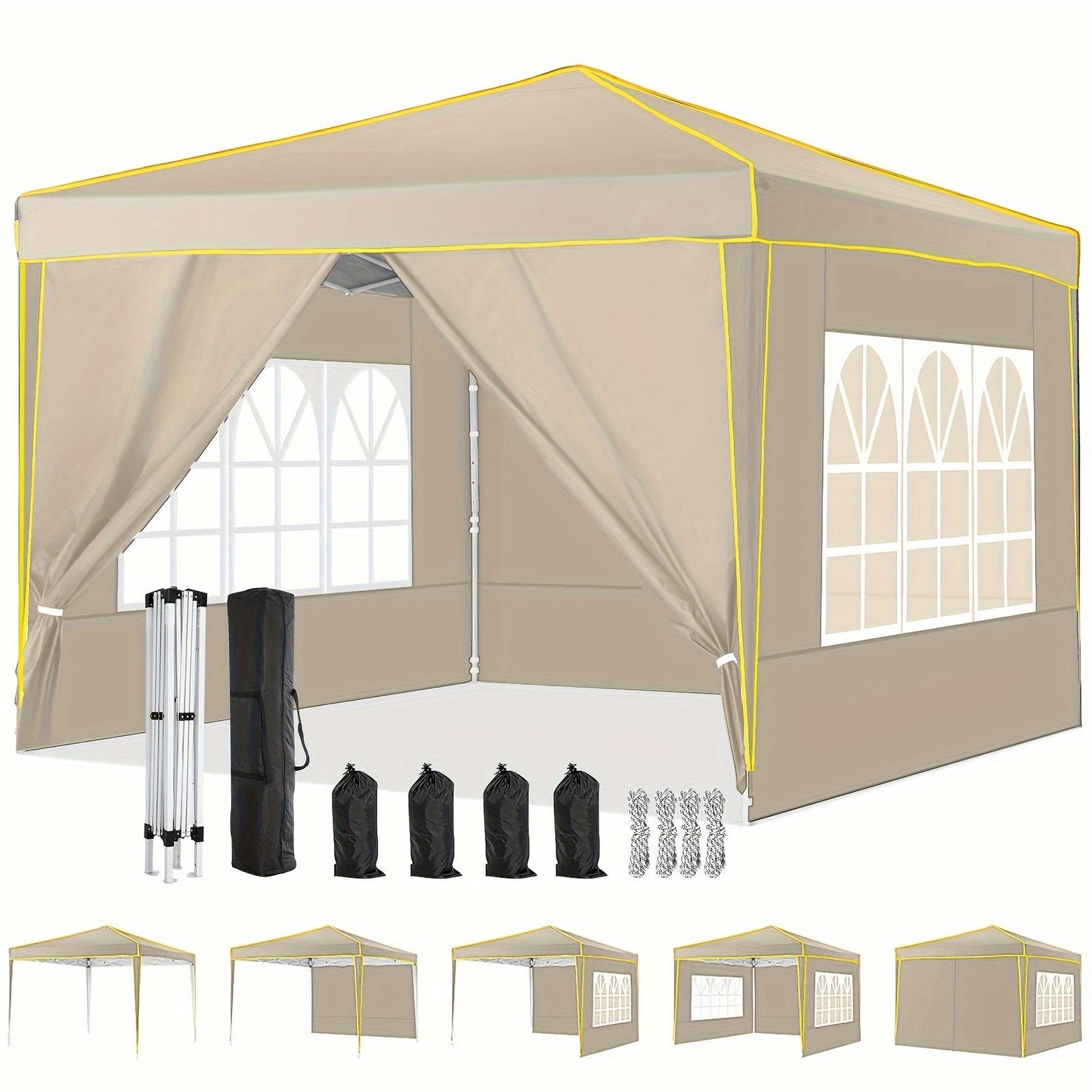 10x10ft Pop-Up Canopy Tent with Four Removable Sidewalls, Mesh Windows and Five Color Options