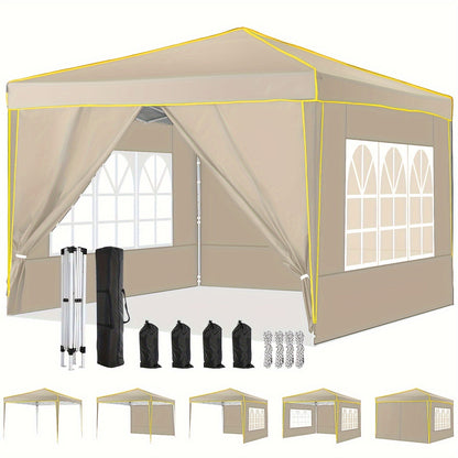 10x10ft Pop-Up Canopy Tent with Four Removable Sidewalls, Mesh Windows and Five Color Options