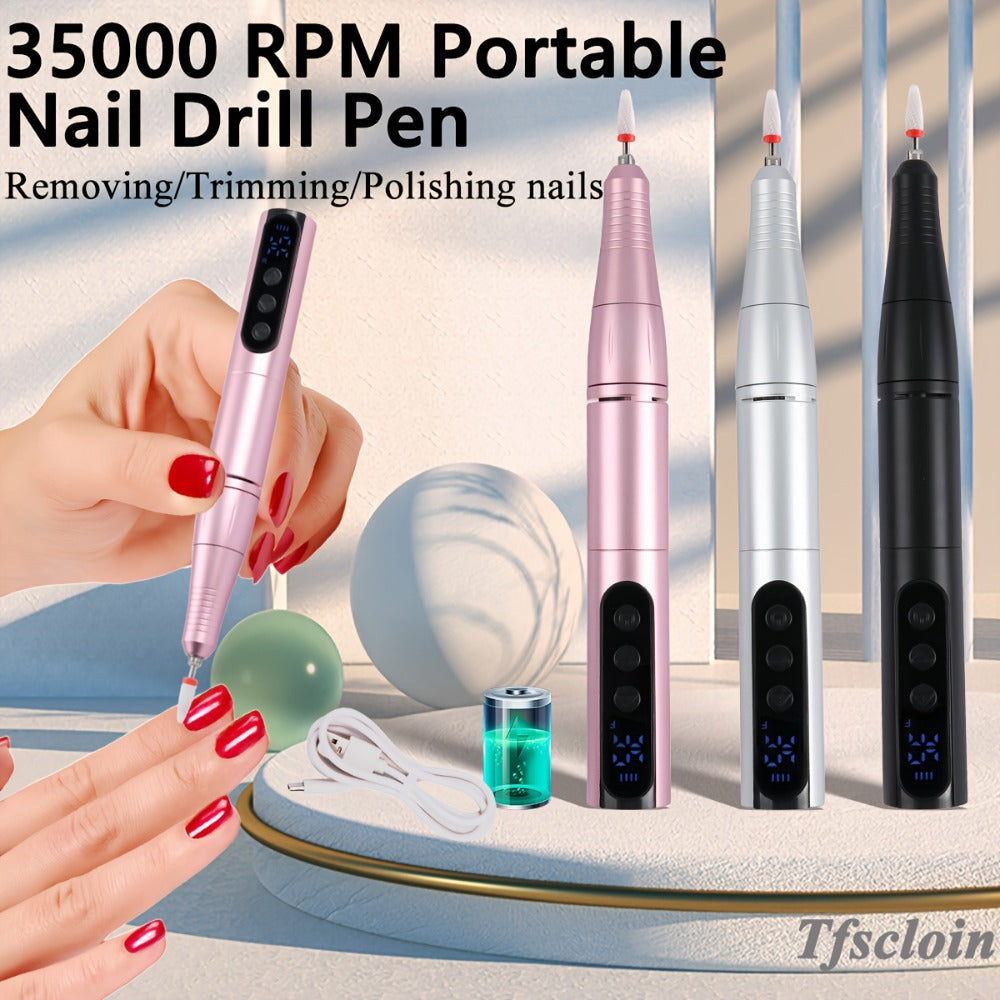35000RPM Electric Nail Drill Rechargeable – Portable USB-Powered Low Noise Nail Efile for Manicure & Pedicure | Professional Cordless Nail Drill for Acrylic & Gel Nails, Gift for Women