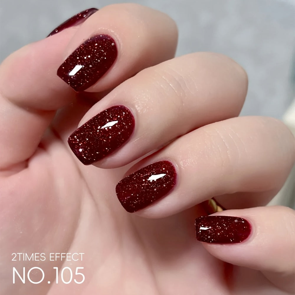 Gel Nail Polish 2-Piece Shattered-Flash Set in Silvery Red No.104 and No.105 Gilt Bottles for Nail Art