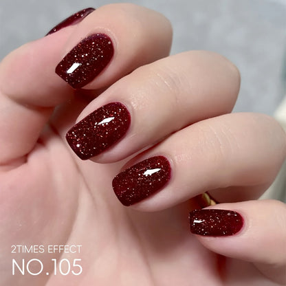 Gel Nail Polish 2-Piece Shattered-Flash Set in Silvery Red No.104 and No.105 Gilt Bottles for Nail Art