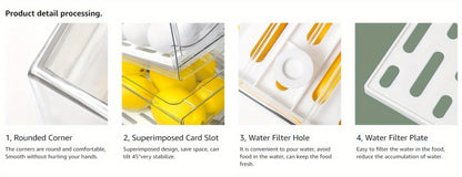 Stackable Fridge Organizer Bins with Drawer, Refrigerator Storage Containers with Drain Board & Ventilation