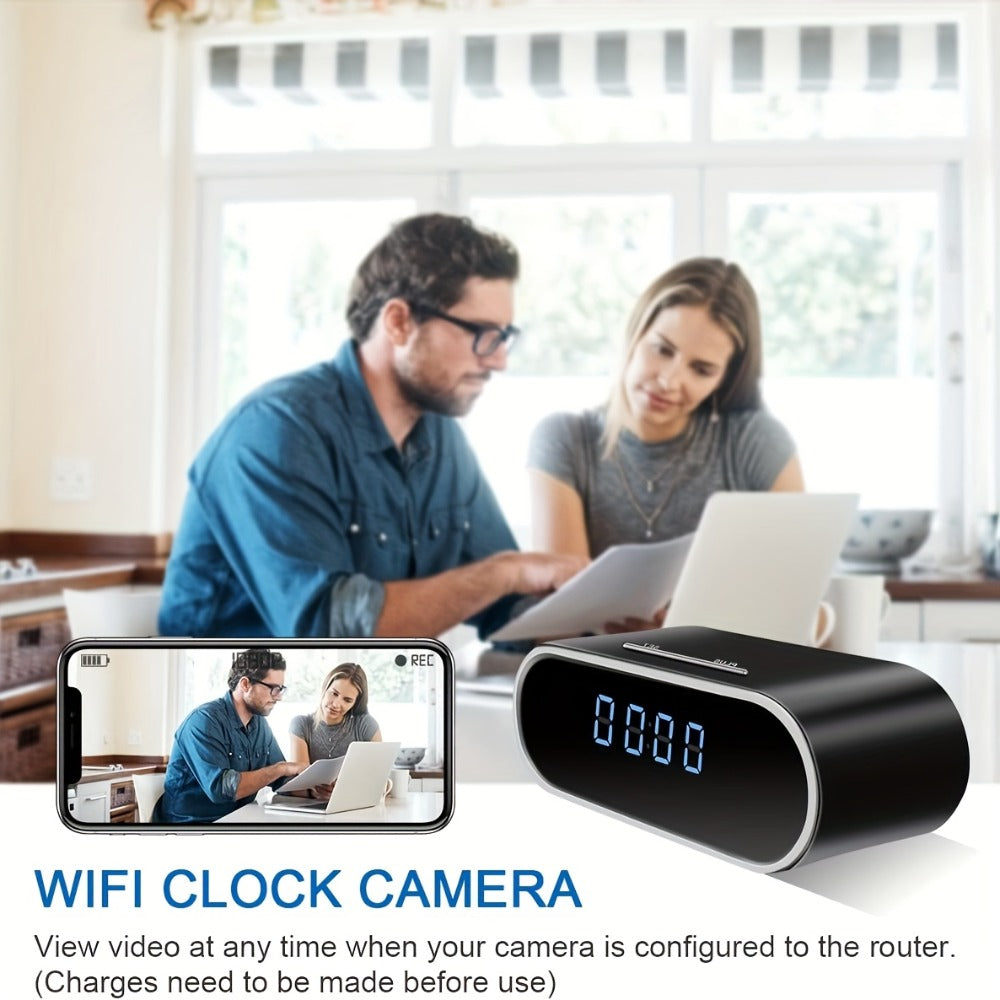 1080P WiFi Clock Camera Battery Powered, Hidden Nanny Cam with 64GB Memory Card Included, Night Vision, Motion Detection, Loop Recording, 2.4GHz Wireless, Remote Live View for Home Office Warehouse