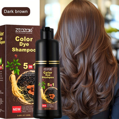 Hair Color Shampoo, ZTAZAKI 5-in-1 250ml Bottle with Six Black, Coffee and Brown Color Options