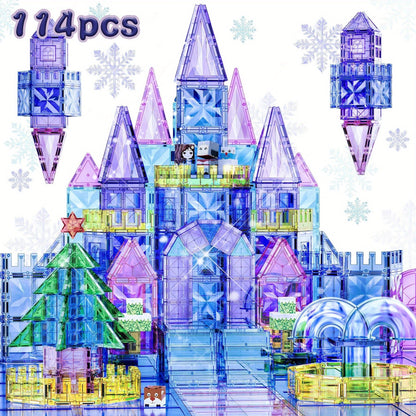 Magnetic Tiles 114-Piece Purple and Blue Ice Castle Building Set with Arches, Windows and Decorative Shapes