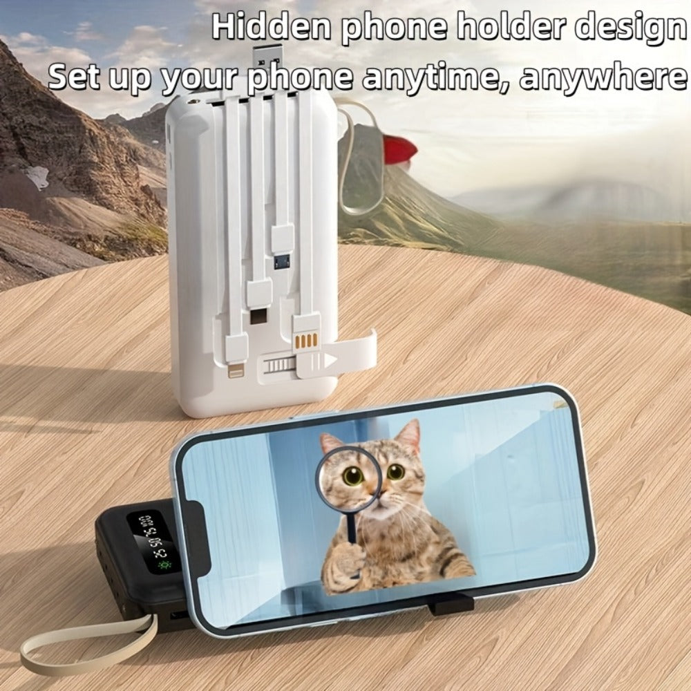 Solar Power Bank, 10000mAh to 30000mAh Charger with Built-In Cables, LED Light, Digital Display and 5W or 15W Options