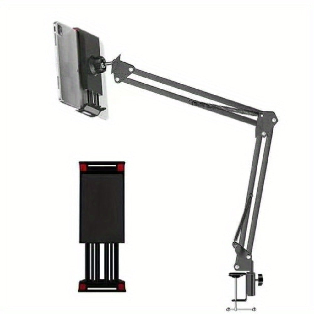 Floor-Standing Phone and Tablet Holder with Articulating Arm, Rotating Clamp and Exact 68.9-Inch Option