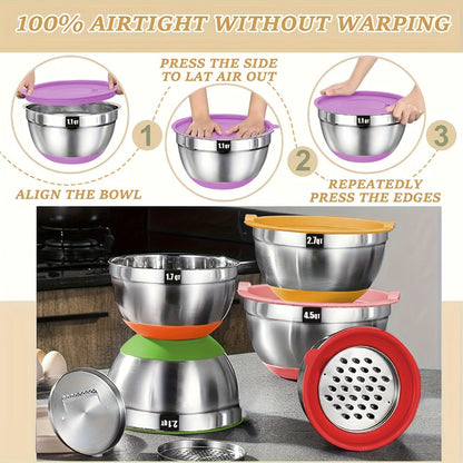 Twenty-Six-Piece Mixing Bowl and Kitchen Tool Set with Six Bowls in Khaki, Black or Color Options