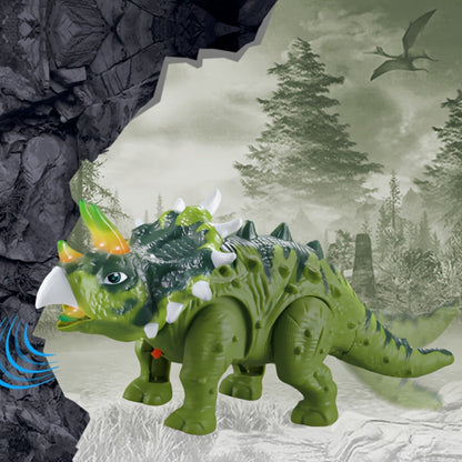 Walking Triceratops Dinosaur Toy with Roaring Sound, LED Lights and Green, Gray or Two-Piece Options