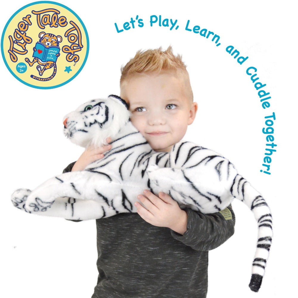 Stuffed Animal White Tiger Plush by Viahart, 17-Inch Body, 25-Inch Overall Length, Story Card & Movable Head
