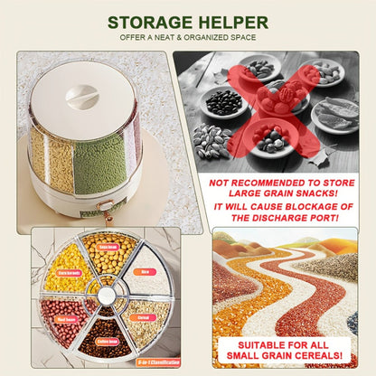 Rotating Grain Food Storage Organizer with Six Compartments and 13lb or 22lb Capacity Options