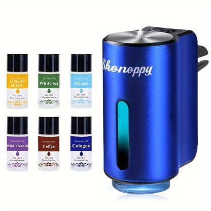 Waterless Car Air Freshener Diffuser Vent Clip USB Charging – 3 Intensity Levels, Lasts 45 Days, 3 or 6 Perfume Bottles, Portable Scent Diffuser for Car Home Office, Blue Red Grey Cologne Luxury CC