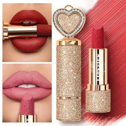 Matte Lipstick Heart-Shaped Design 24H Long-Lasting Velvet Finish — Transfer-Resistant Highly Pigmented Buildable Lip Color, Smooth Application 10 Shades Women Beauty Gift