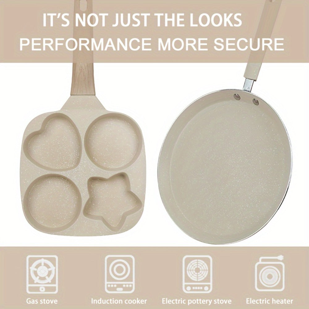 Cookware Set ABKOK 5-Piece Beige Frying Pan, Divided Breakfast Pan, Whisk, Brush and Spatula